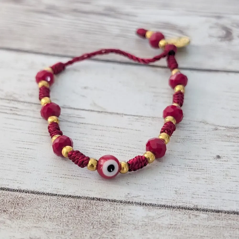 7 Knots Saint Benedict Child's Bracelet Gold Tone & Red Evil Eye St Benedict